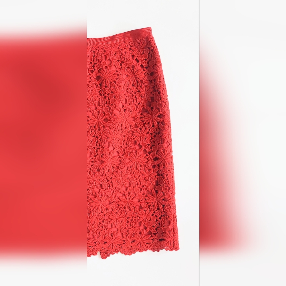 Talbots Knee Length Lace Scallop Hem Pencil Skirt Size 10 Red - Picture 3 of 8